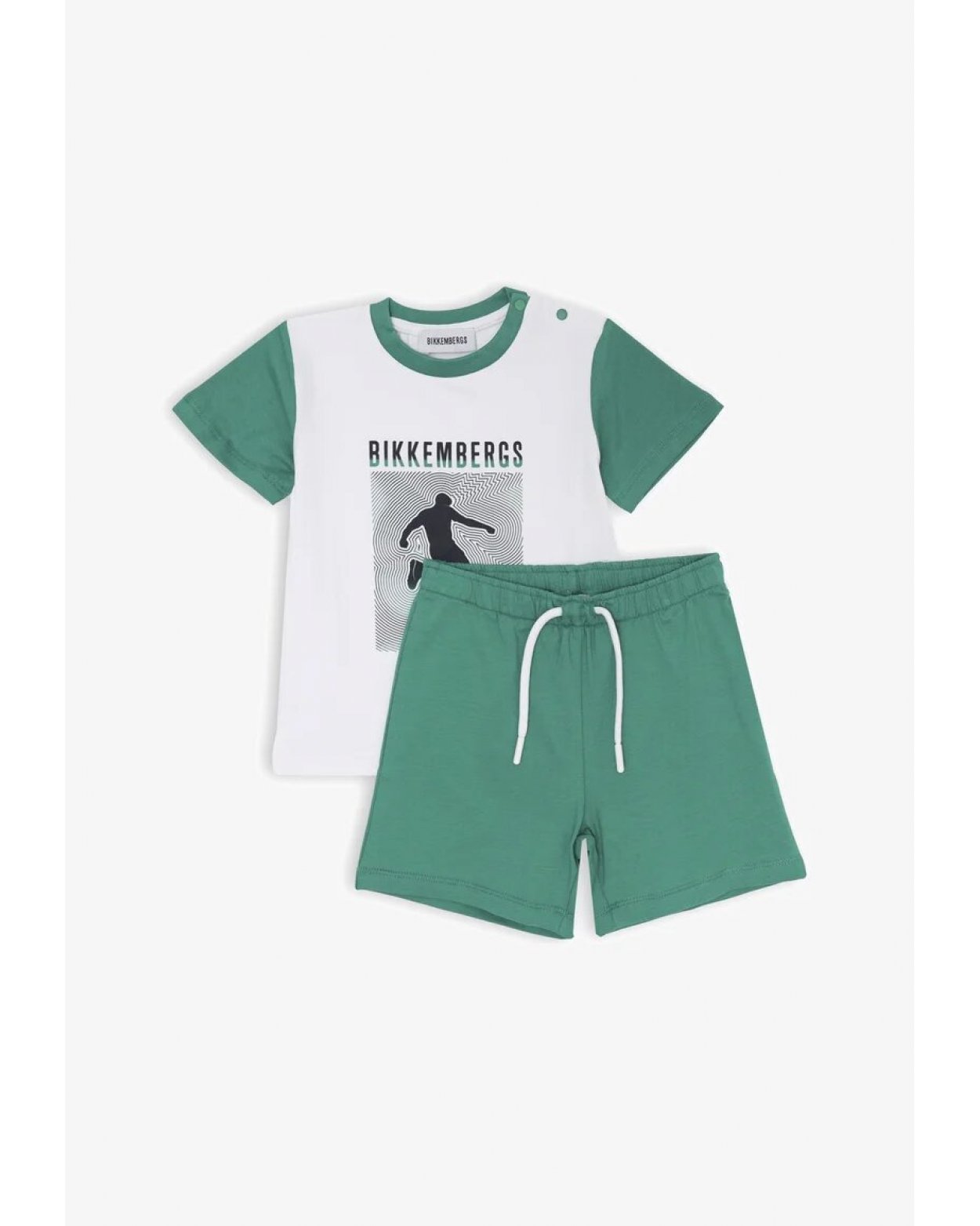 Bikkembergs set bambino t-shirt bianca stampa e shorts verdi cotone jersey