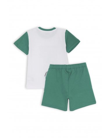 Bikkembergs set bambino t-shirt bianca stampa e shorts verdi cotone jersey