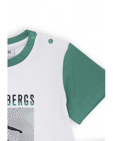 Bikkembergs set bambino t-shirt bianca stampa e shorts verdi cotone jersey
