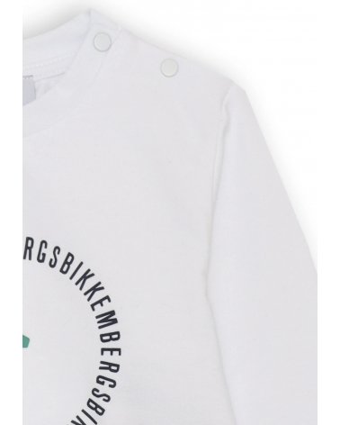 Bikkembergs tuta bambino felpa off white e pantaloni blu cotone stampa sportiva