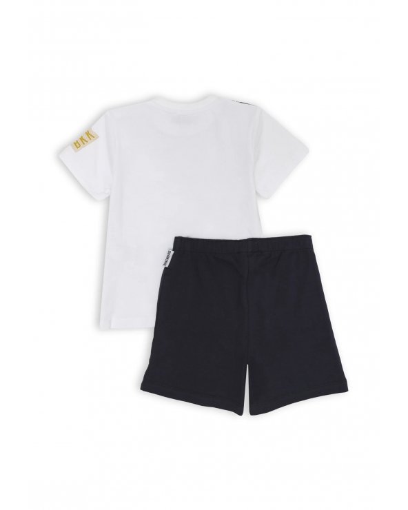 Bikkembergs set bambino t-shirt off white stampa allover e shorts blu estivi