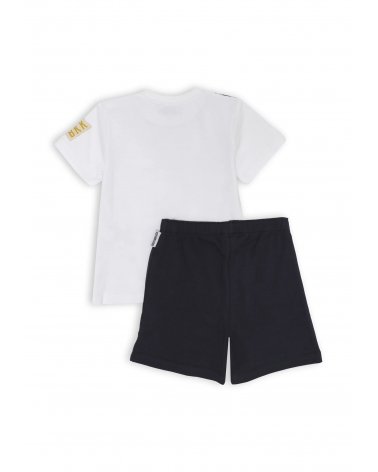 Bikkembergs set bambino t-shirt off white stampa allover e shorts blu estivi