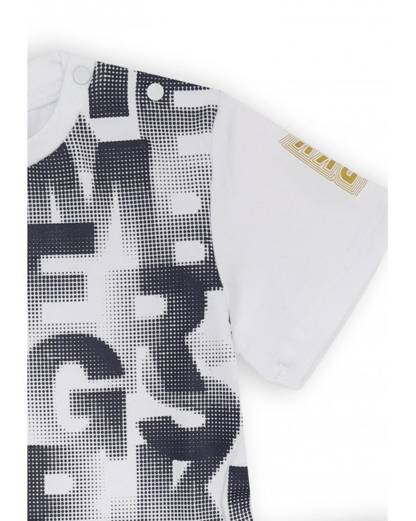 Bikkembergs set bambino t-shirt off white stampa allover e shorts blu estivi