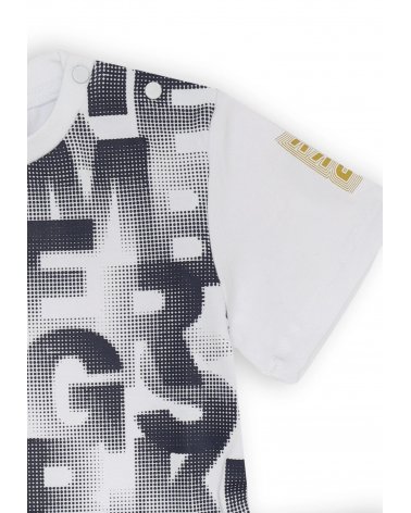 Bikkembergs set bambino t-shirt off white stampa allover e shorts blu estivi