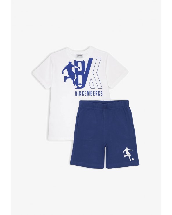 Bikkembergs set bambino t-shirt bianca stampa BK e shorts royal blue sportivi