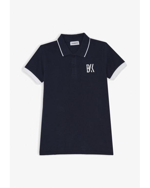 Bikkembergs polo blu bambino cotone con profili bianchi e logo BK ricamato