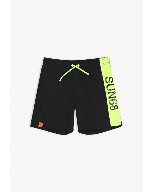 Sun68 costume nero con fascia laterale lime fluo e stampa SUN68