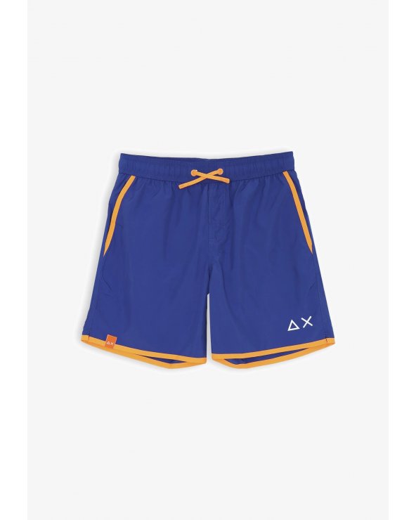 Sun68 costume blu elettrico con bordi arancio fluo e logo bianco AX