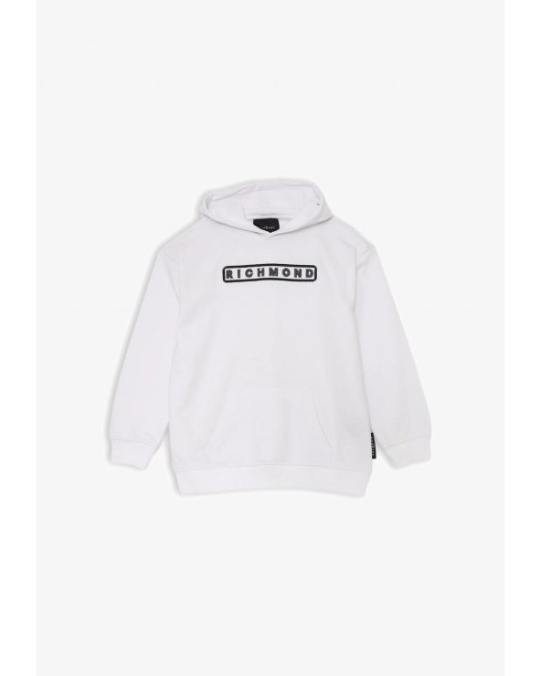 Felpa off white John Richmond con stampa logo nero e cappuccio regolabile