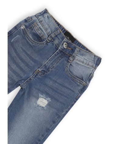 Jeans blue denim John Richmond neonato con rotture e scritta RICH retro