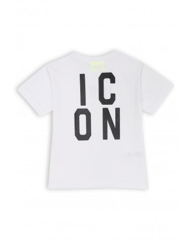 T-shirt bianca ICON neonato con stampa fronte e retro in cotone estivo