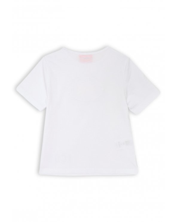 T-shirt bianca ICON ragazza con apertura frontale e logo iridescente