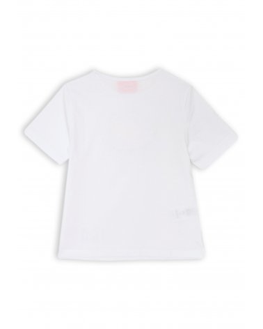 T-shirt bianca ICON ragazza con apertura frontale e logo iridescente
