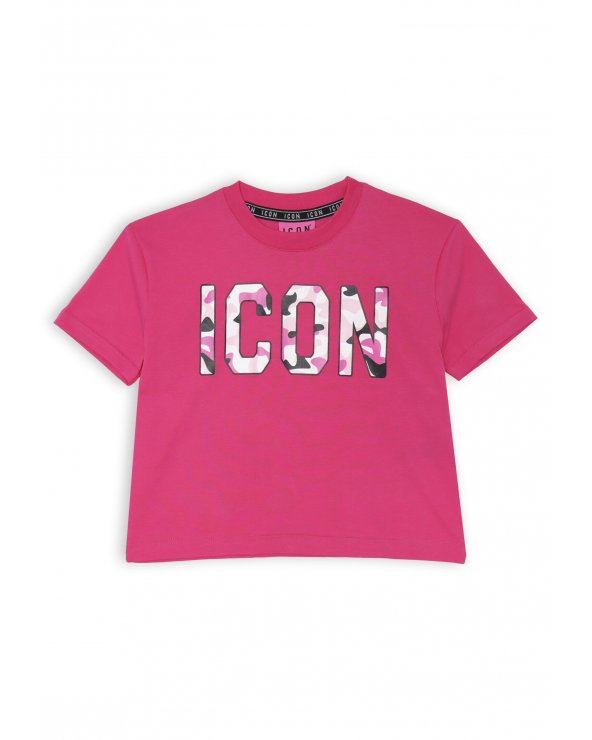T-shirt rosa ICON stampa camouflage ragazza cotone estate 2025