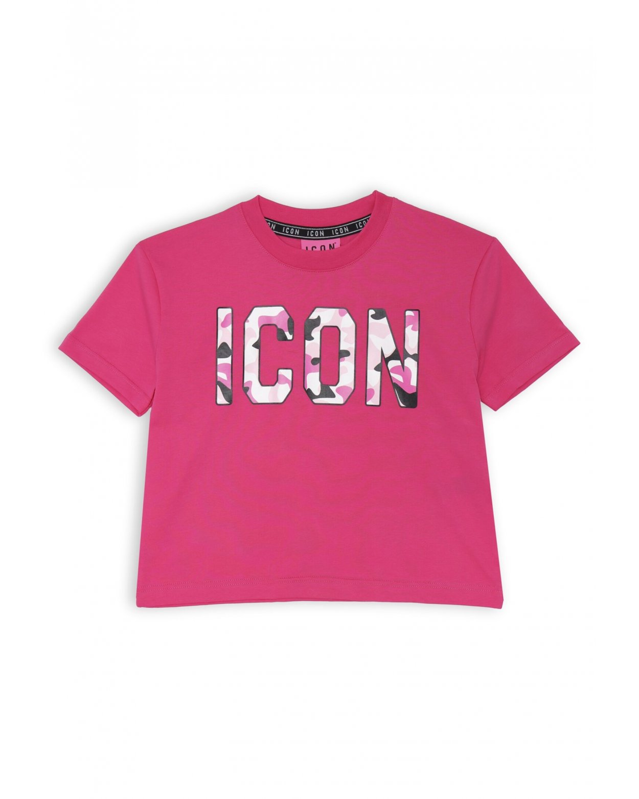 T-shirt rosa ICON stampa camouflage ragazza cotone estate 2025