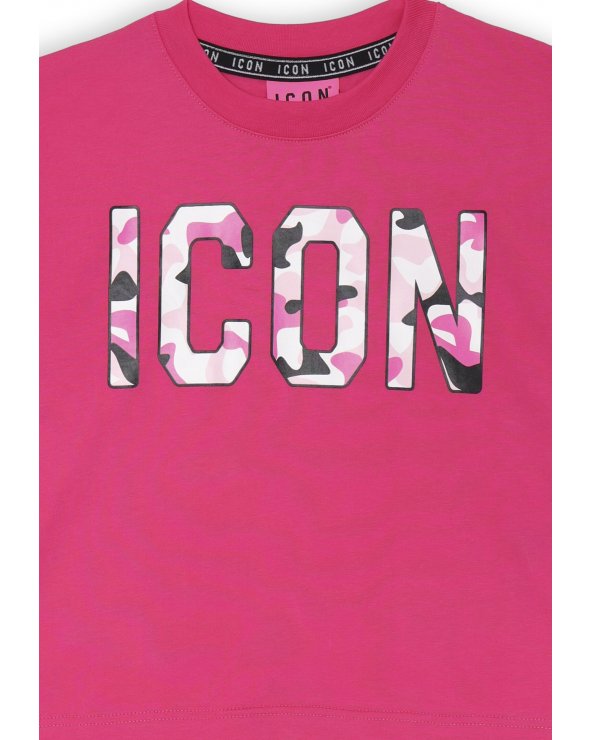 T-shirt rosa ICON stampa camouflage ragazza cotone estate 2025