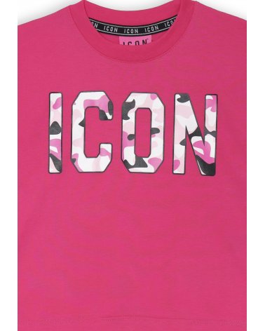 T-shirt rosa ICON stampa camouflage ragazza cotone estate 2025
