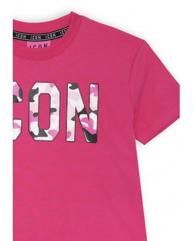 T-shirt rosa ICON stampa camouflage ragazza cotone estate 2025