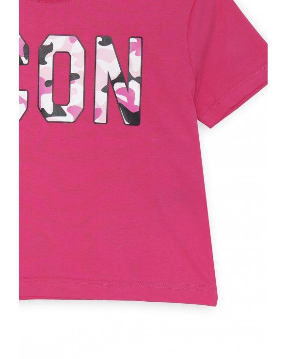 T-shirt rosa ICON stampa camouflage ragazza cotone estate 2025