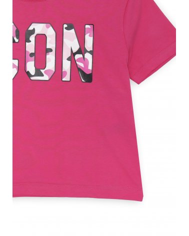 T-shirt rosa ICON stampa camouflage ragazza cotone estate 2025