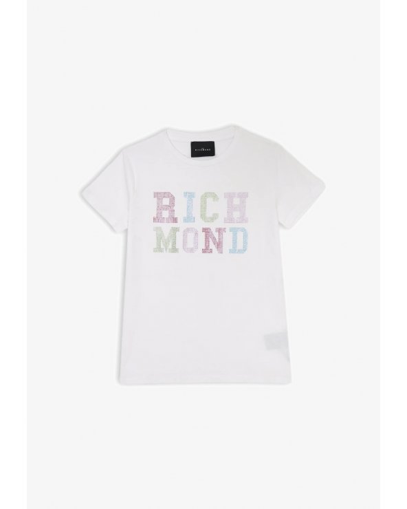 John Richmond T-shirt Stampa Bambina Off White 2-16 anni Applicazioni Colorate