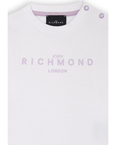 John Richmond Felpa Neonata Off White 3-36 mesi Logo Rosa