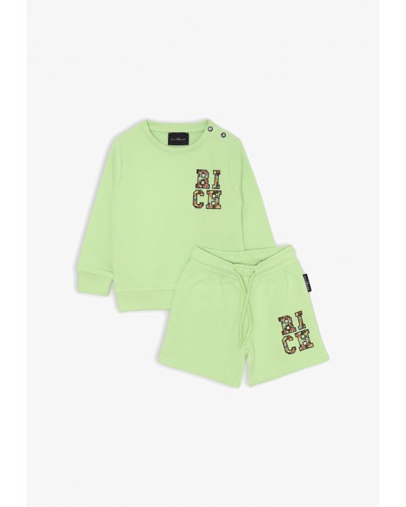 John Richmond Completo Felpa e Bermuda Neonato Verde Lime 3-36 mesi Stampa Logo