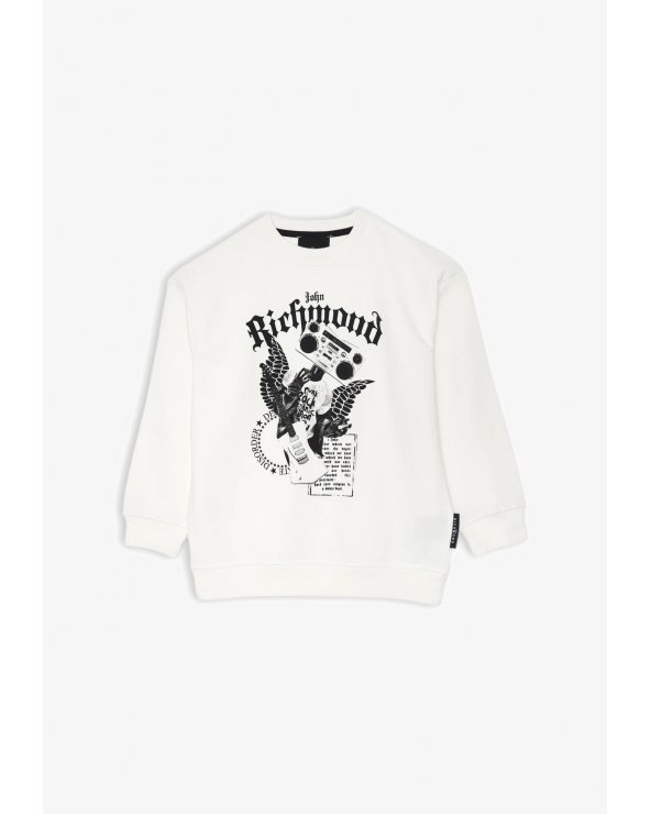 John Richmond Felpa Bambino Ragazzo Off White Primavera Stampa Logo