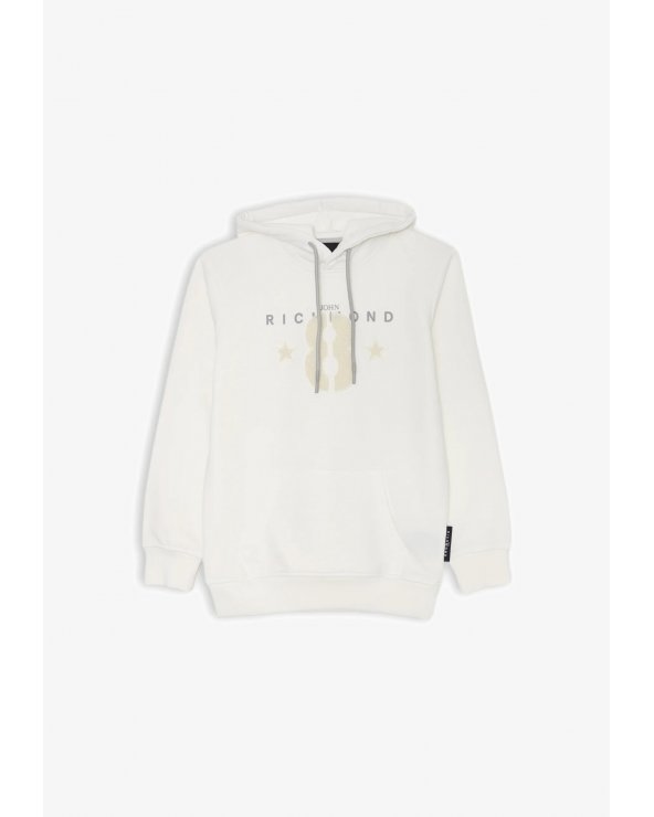 John Richmond Felpa Cappuccio Bambino Off White Primavera Logo Stampato