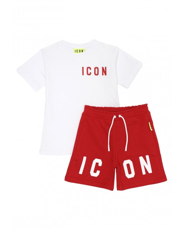 ICON completo bambino rosso 12 mesi 4 anni cotone stampa bianca