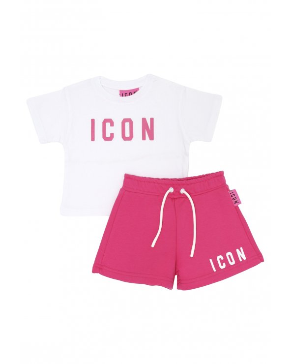 ICON completo bambina fucsia 12 mesi 4 anni cotone estivo scritta rosa
