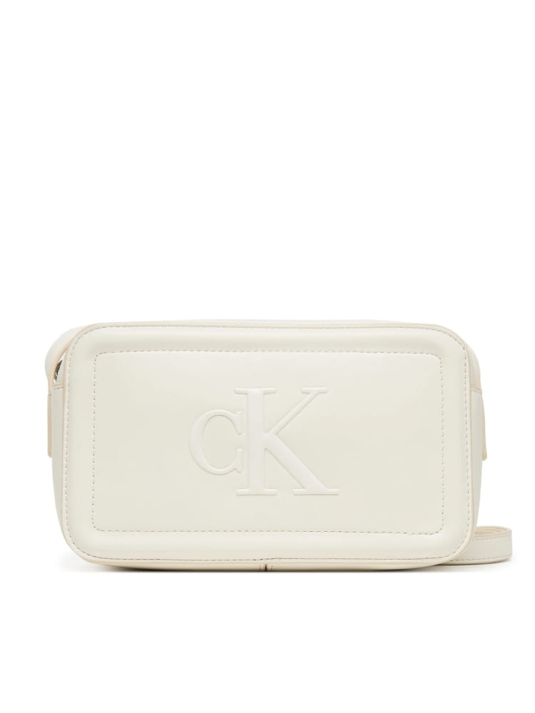 Calvin Klein borsa bianca donna in ecopelle con tracolla logo sul davanti | Misure: 20 x 12 x 7.5 cm