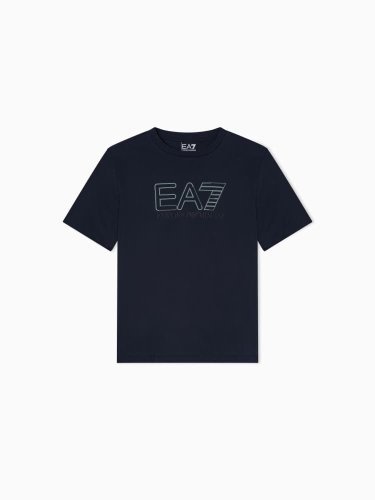 Emporio Armani t-shirt kids/junior in cotone blu con logo in contrasto