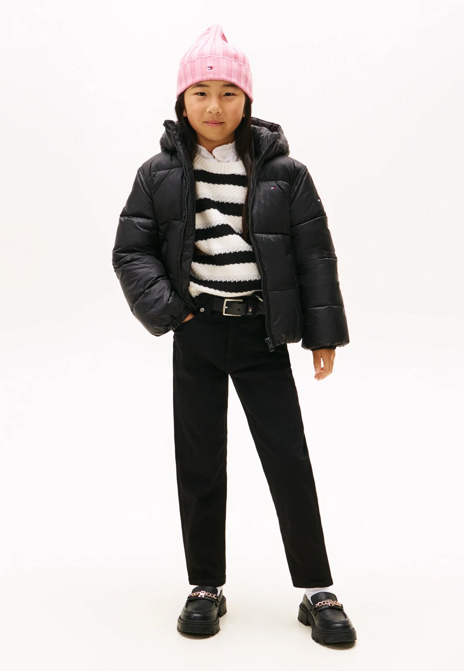 Tommy Hilfiger Giubotto Nero Bambina In Nylon Con Cappuccio Quotidiano AI25