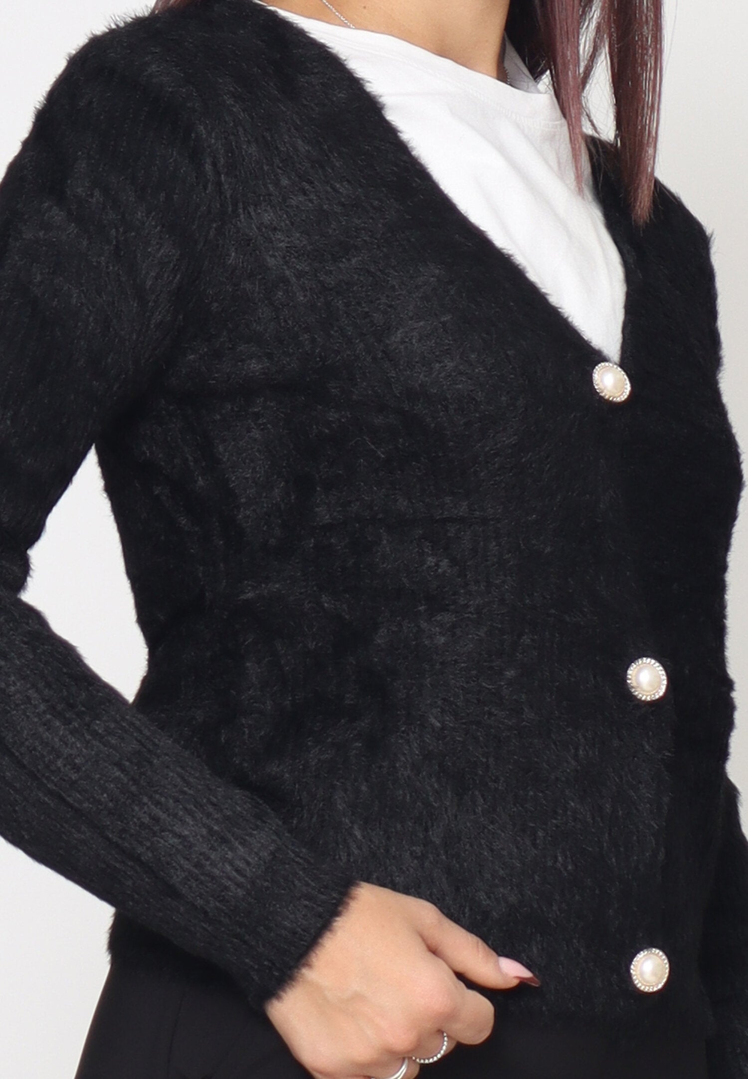Monte Cervino Cardigan Lana Nero Donna In Lana Con Bottoni Elegante AI25