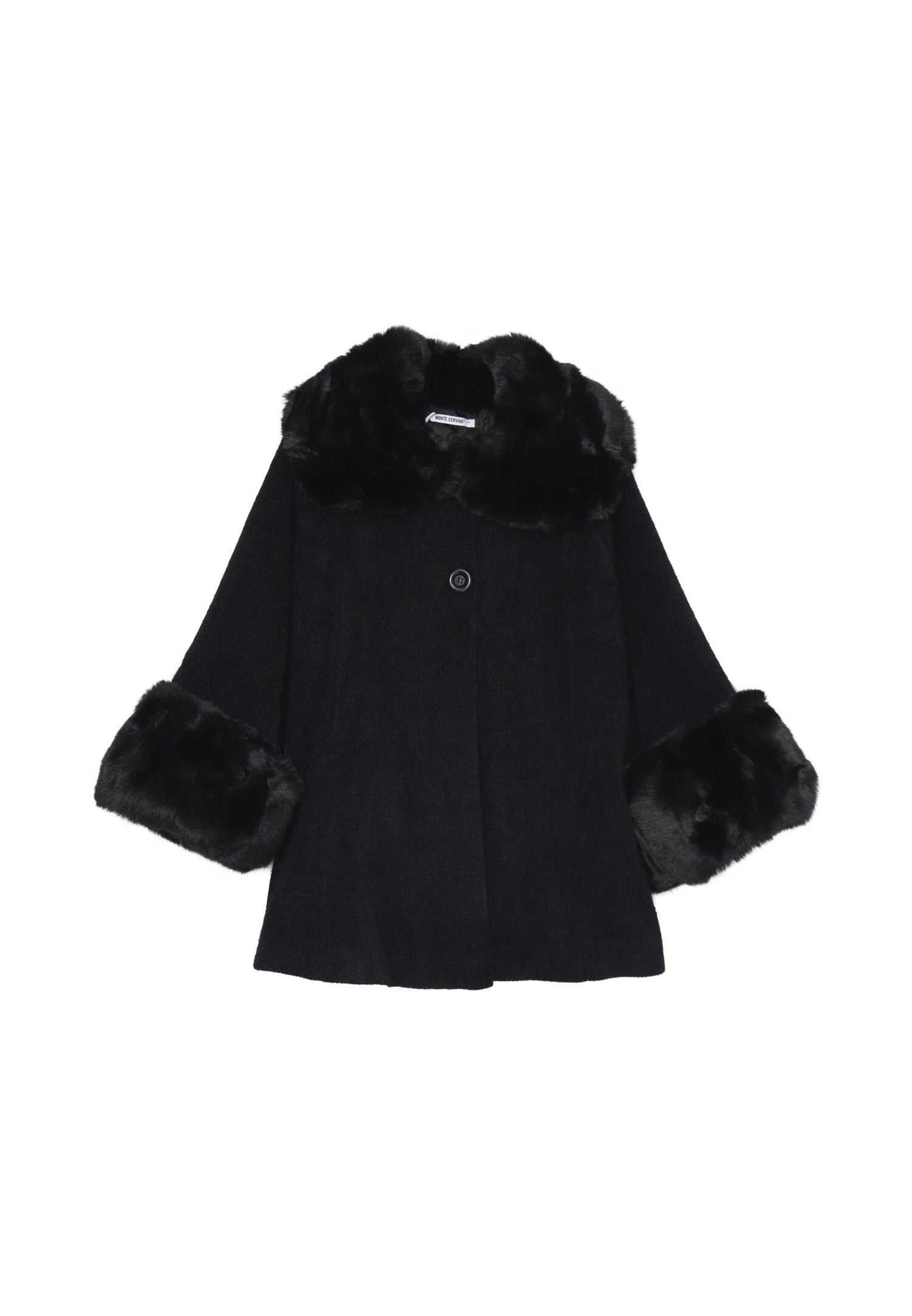 Monte Cervino Mantella Nero Marrone Donna In Lana Con Pelliccia Elegante AI25