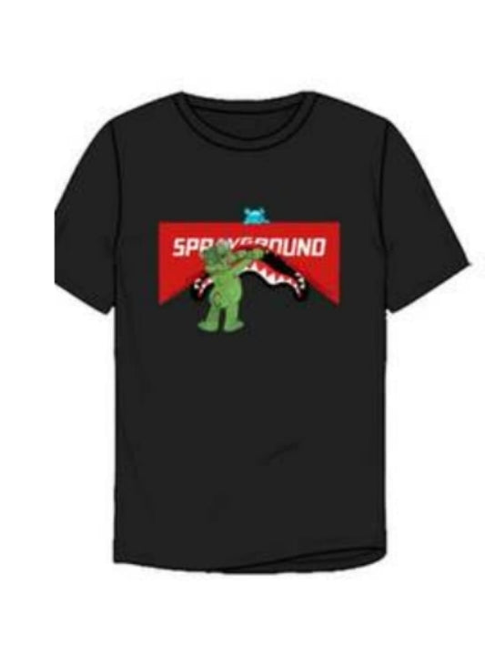Sprayground t-shirt kids/junior in cotone nero con box logo e murales posteriore