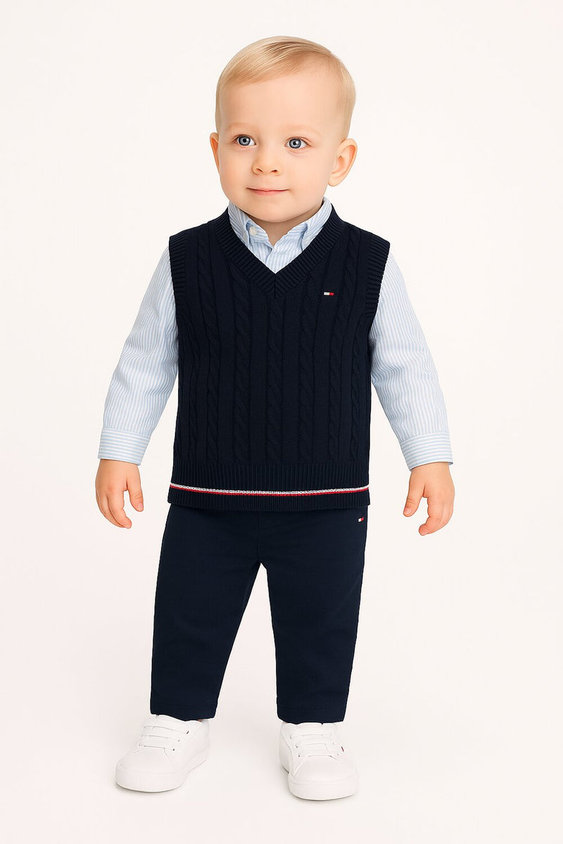 Tommy Hilfiger Gilet Smanicato Neonato Blu Navy – Cotone con Logo - BLU | CammarataMode
