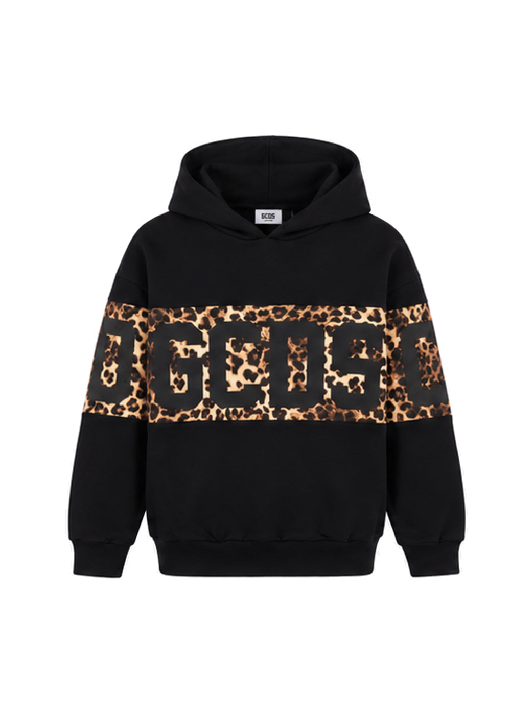 GCDS Felpa Nera Animalier Bambina in Cotone Maxi Logo AI26Z0GJQE583F005