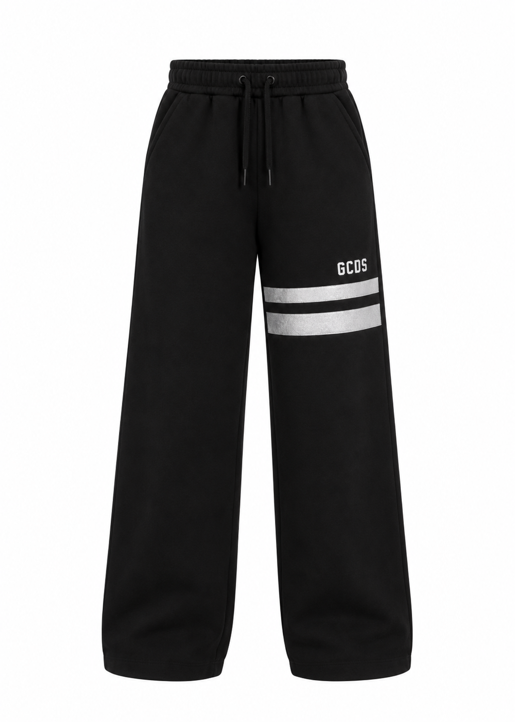 GCDS Pantaloni Neri Bambina in Cotone con Logo Glitter AI26Z0GJQI620F004