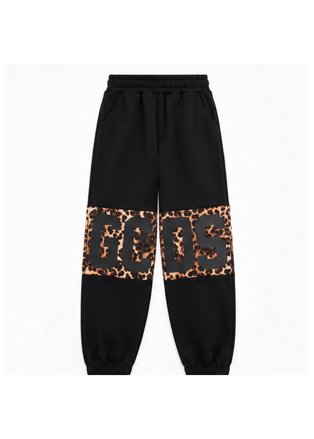 GCDS Pantaloni Neri Animalier Bambina in Cotone con Maxi Logo AI26Z0GJQI588F005