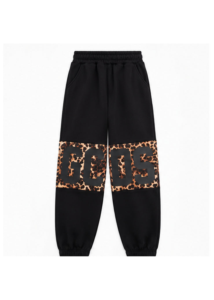 GCDS Pantaloni Neri Animalier Bambina in Cotone con Maxi Logo AI26Z0GJQI588F005