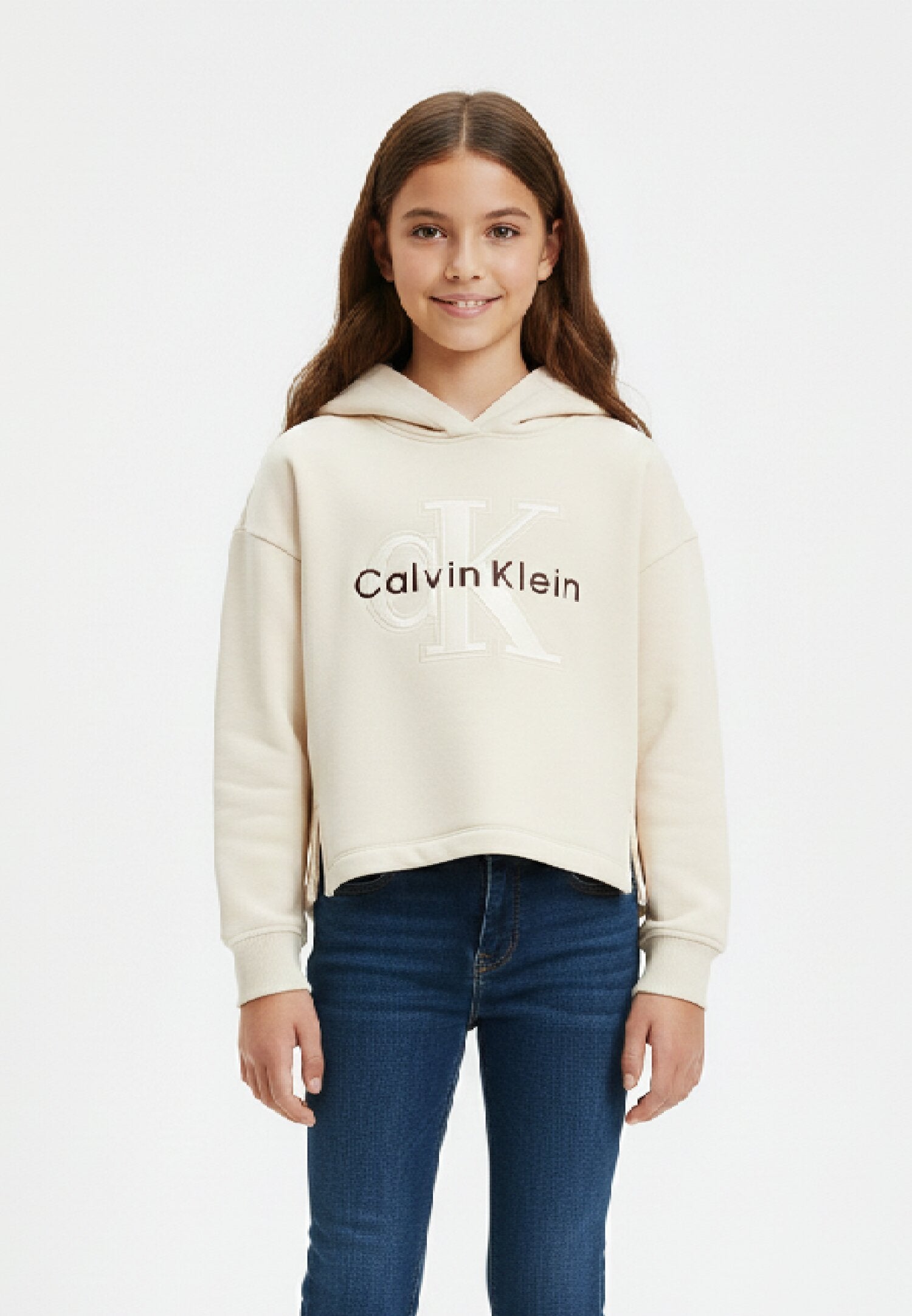 Calvin Klein Felpa Bambina In Cotone Con Cappuccio Sportivo Autunno/inverno