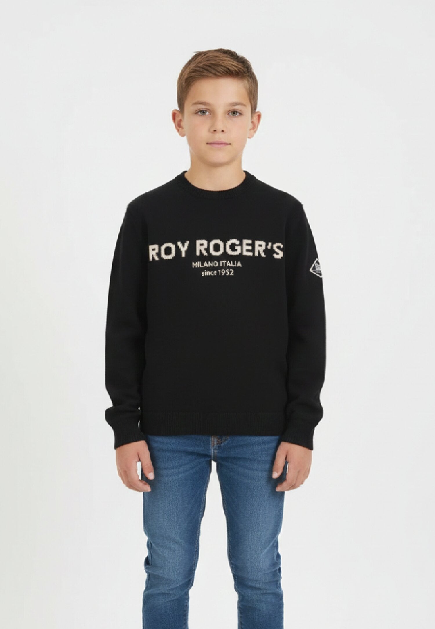 Roy Rogers maglione bambino e ragazzo nero cotone e lana logo