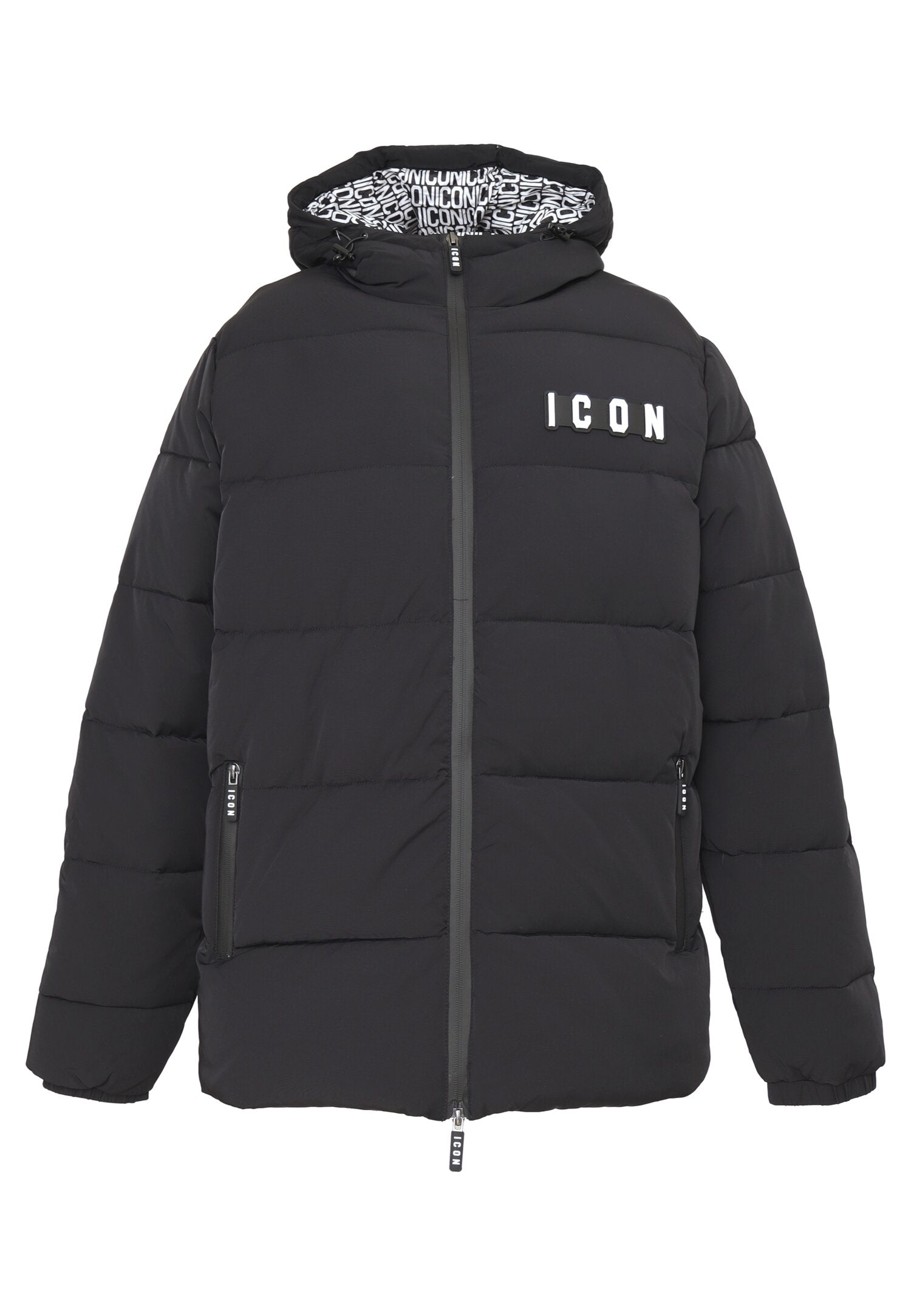 Icon Giubotto Nero Bambino In Nylon Con Cappuccio Invernale AI25