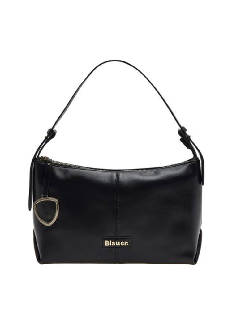 Blauer borsa a spalla rama01 in ecopelle nera con logo e charm