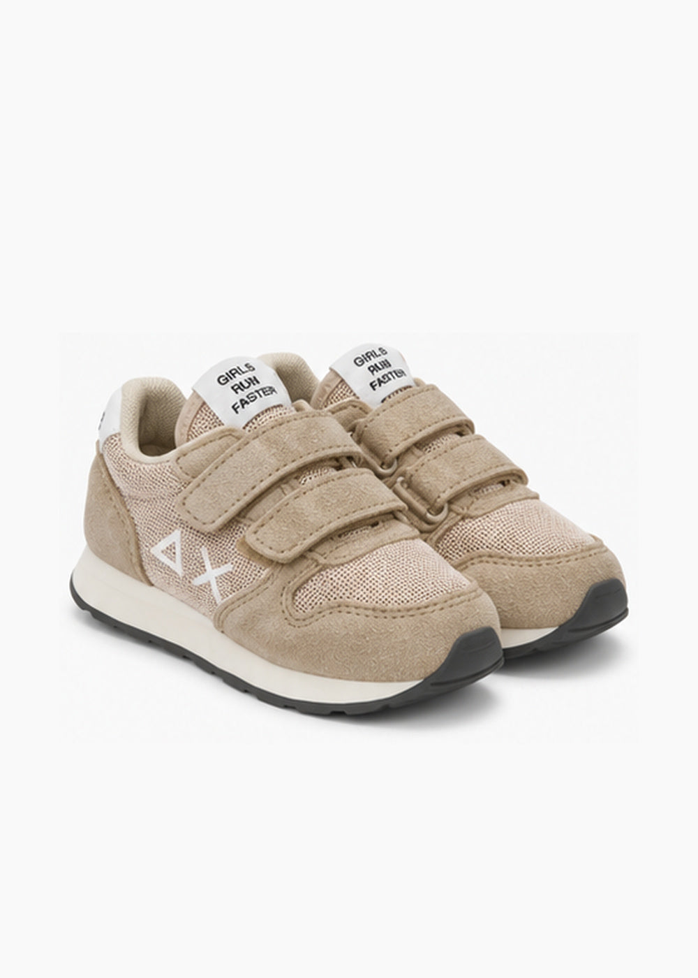 SUN68 Sneakers Beige Bambina con Glitter e Doppio Strappo Z46404B