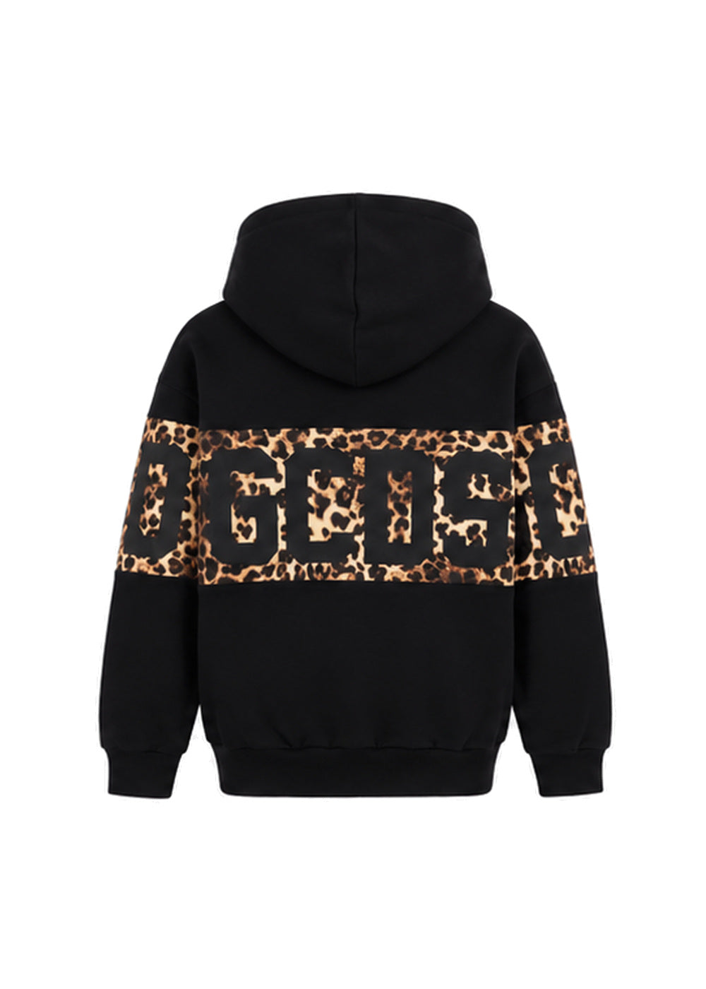 GCDS Felpa Nera Animalier Bambina in Cotone Maxi Logo AI26Z0GJQE583F005