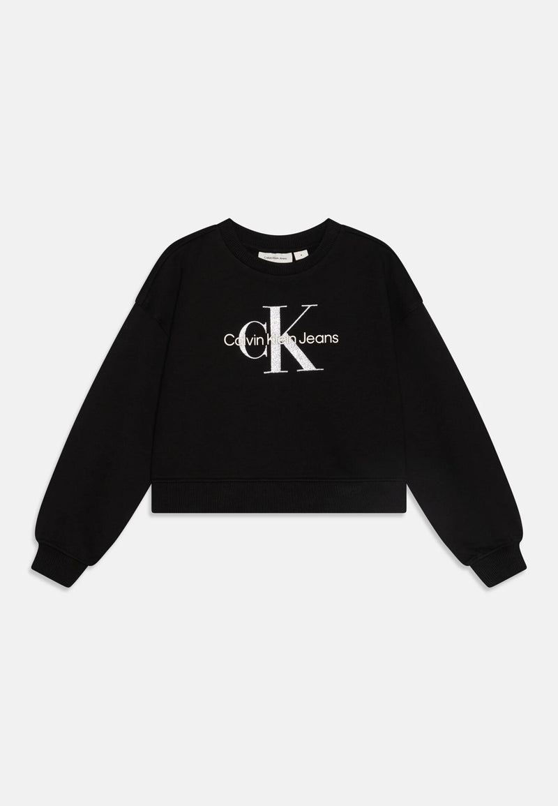 Calvin Klein Black Cropped Sweatshirt with Glitter Logo - BLACK | CammarataMode