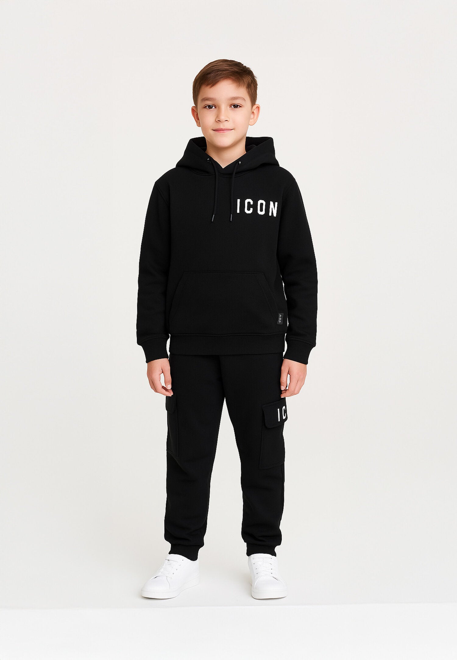 Icon Felpa Nera Bambino In Cotone Con Cappuccio Autunnale AI25